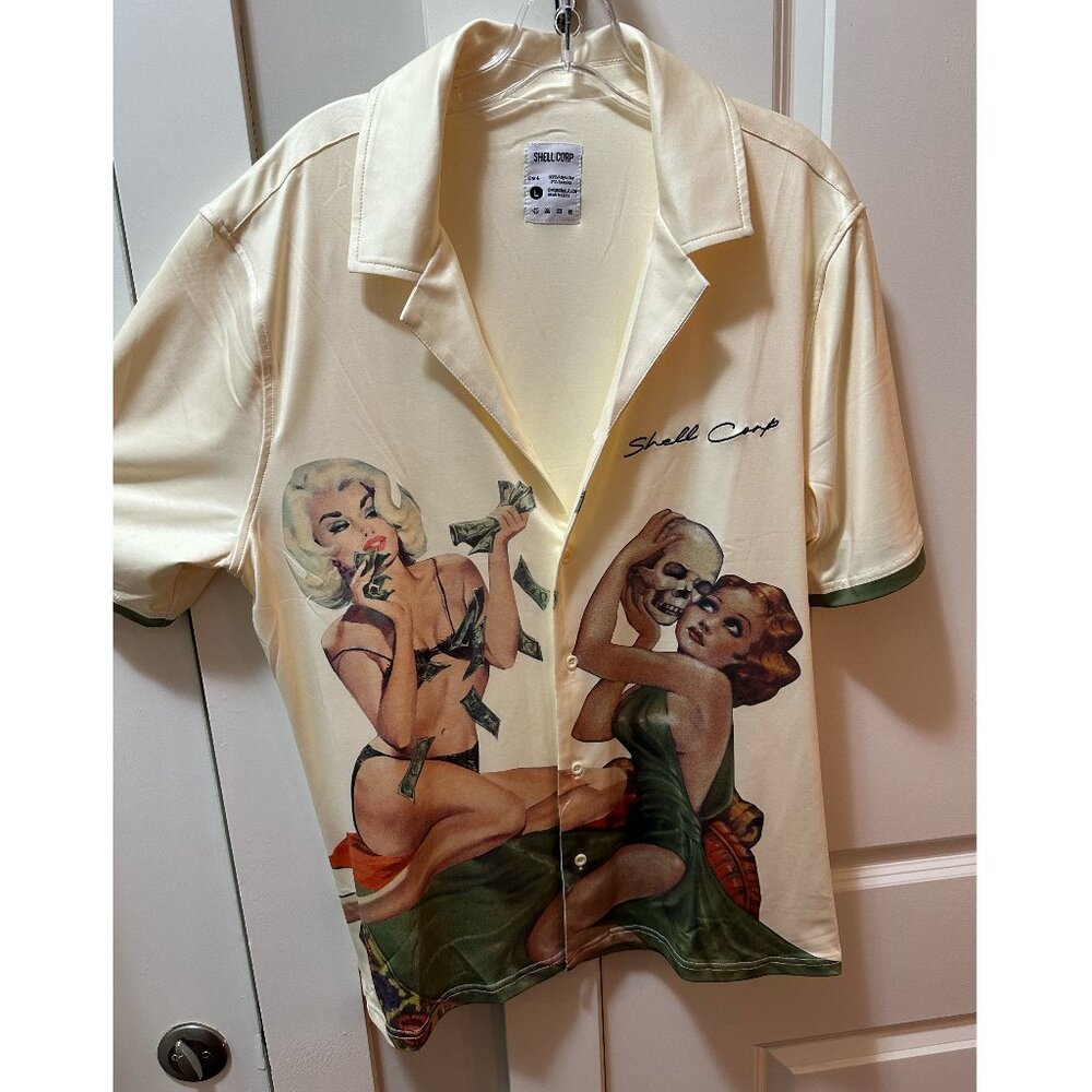 Shell Corp RFA GREEDY FOR YOU Top - Bone White & Green / Large
